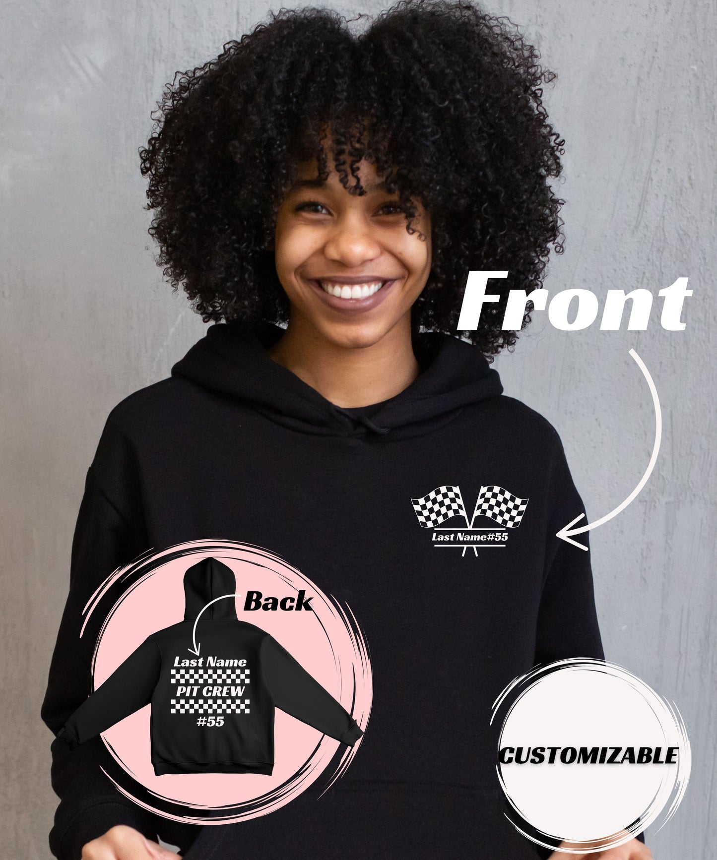 Pit Crew Hoodie front and back mockup